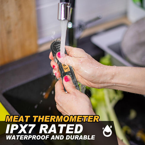 Waterproof Instant Read Digital Meat Thermometer for Cooking and Grilling, Food Thermometer with Backlight, Magnet, Calibration, and Foldable Prob...