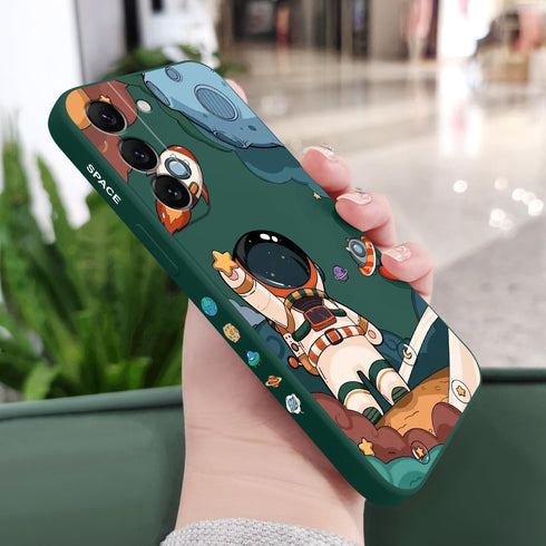 Galaxy S22 Case, Samsung Galaxy S22 Case Slim Shockproof Silica Astronaut Pattern Side Creative Design Samsung S22 Phone Cover-Astronaut Green...