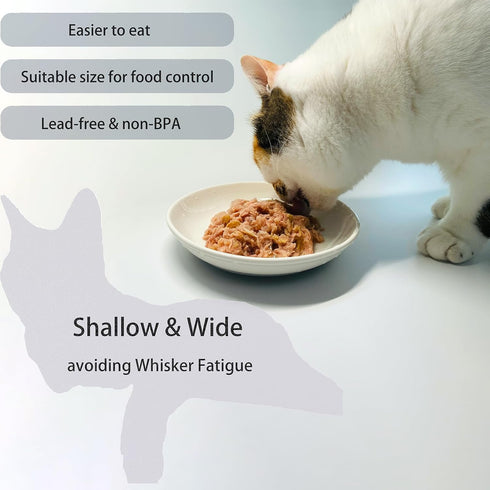 Cat Food Bowls, Cat Dishes with Ceramic Silicone Bottom, Non-Slip Silent Kitten Food Bowls for Indoor Cat, Whisker Friendly Shallow Dish for Cat W...