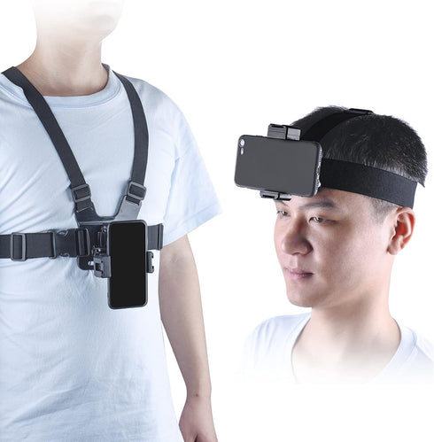Mobile Phone Chest Mount Harness Strap Holder and Phone Head Mount Holder Kit for Shoot POV/VLOG Compatible with iPhone, GoPro and DJI Action 2 Ca...