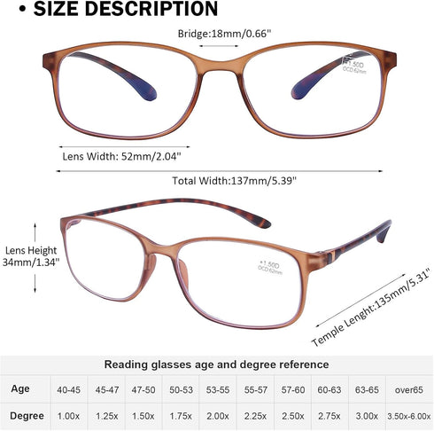 AQWANO 4-Pack Reading Glasses Mens Women 2.0 Computer Blue Light Blocking, Lightweight TR90 Flexible Frame Anti Glare Eye Strain Readers Eyeglasse...