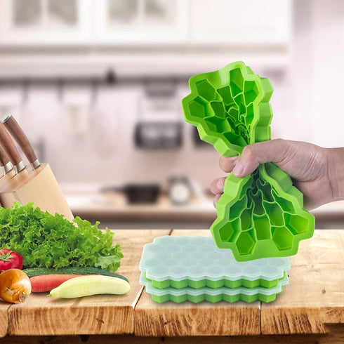 2 PCS Premium Ice Cube Trays, AUSSUA Silicone Ice Cube Molds with Sealing Lid, 74-Ice Trays, Reusable, Safe Hexagonal Ice Cube Molds, for Chilled ...