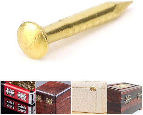 Brass Nails, 100 Pieces Round Head Gold Nails, Brass Wall Pins 10mm 15mm 18mm 22mm, Furniture Brass Tacks for Wood, for Hanging Picture Frame Mirr...