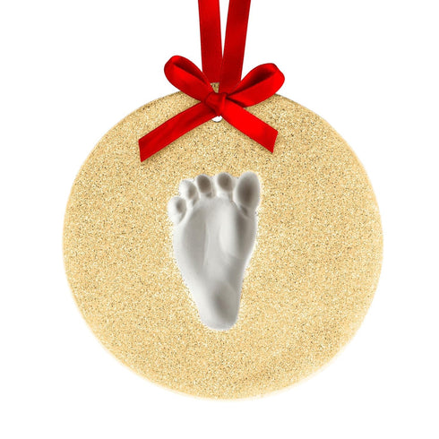 Baby's Handprint or Footprint Christmas Ornament Kit, Newborn Holiday Hanging Keepsake Kit, Baby's First Christmas, Gold Glitter...