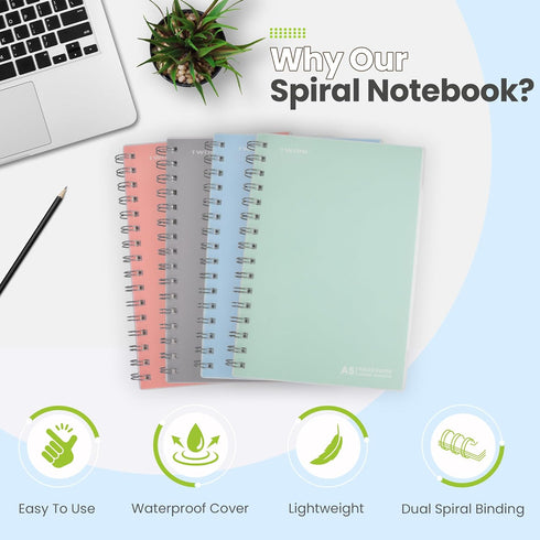TWONE Small Spiral Notebook, 5.5"x8.25", 160 Ruled Pages, Waterproof Frosted PP Cover, Blue, Ideal for School, Office, and Personal Use...