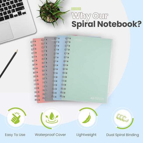 TWONE Spiral Notebook, 7"x10", 140 Ruled Pages, Waterproof Frosted PP Cover, Blue, Ideal for School, Office, and Personal Use...