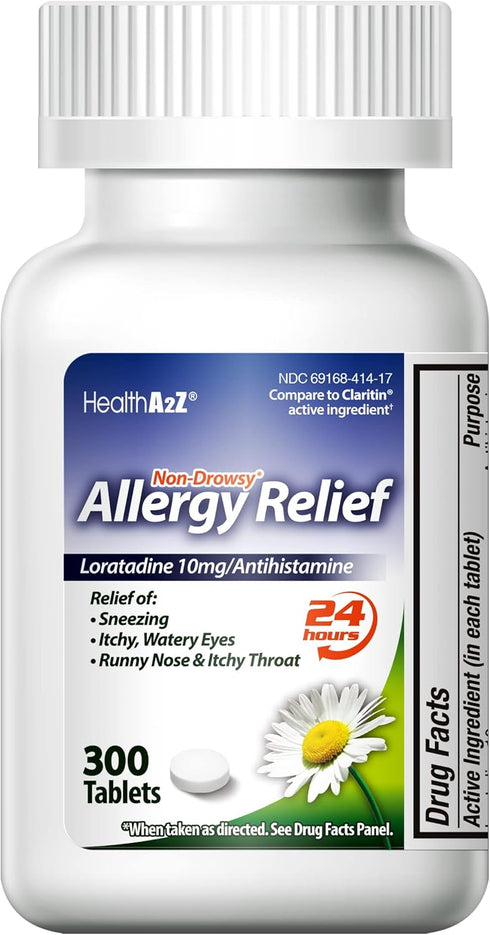 HealthA2Z® Allergy Relief | Loratadine 10mg | Antihistamine | Relief from Itchy Throat, Sneezing, Runny Noses | 24-Hours Allergy Medicine (300 Tab...