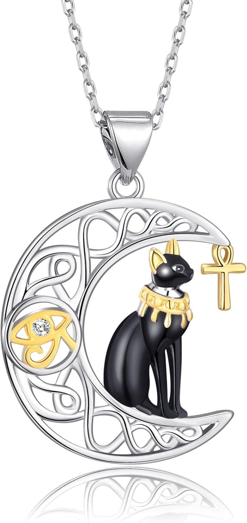 Black Cat Egyptian Bastet Necklace Ankh Eye of Horus Necklace Egyptian Jewelry Gifts for Women...