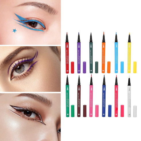 Coloured ,12PCS Liquid Set Matte Liquid Long Lasting Waterproof Pen Colorful Eyebrow Pencil Eyebrow Lip Liner Pencil Highly Pigmented Colored Matt...
