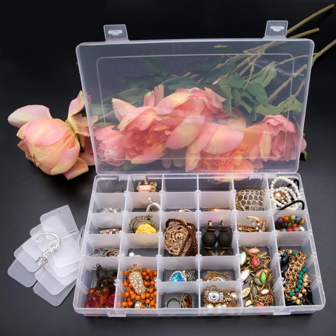 Clear Plastic Jewelry Box Organizer Storage Container with Adjustable Dividers (36 Grids)...