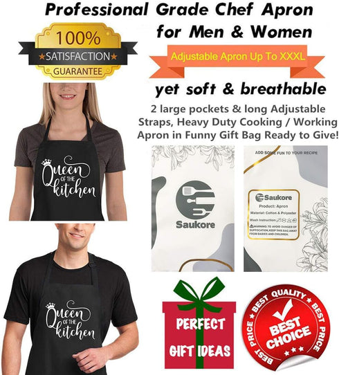 Funny Apron for Women, Kitchen Chef Cooking Aprons with 2 Pockets, Cute Baking Apron Gift for Bakers, Birthday Housewarming Gifts for Wife Mom Sis...