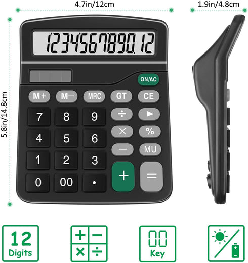 Calculators, Splaks 2 Pack Standard Functional Desktop Calculators Sola and AA Battery Dual Power Electronic Basic Calculator with 12-Digit Large ...