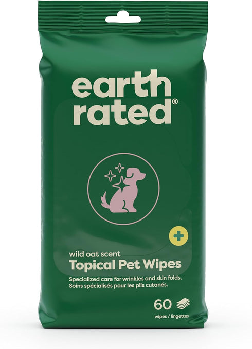Earth Rated Skin Cleansing Pet Wipes, Topical Wipes for Dogs & Cats to Tackle Itchy Skin, Wild Oat Scent, 60 Count...