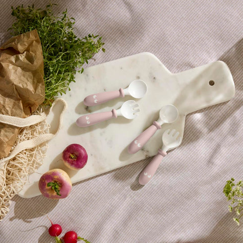 BabyBjoern Baby Spoon and Fork, 4 pcs, Powder Pink...