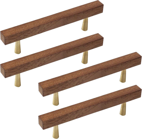 Semetall 4Pcs Wood Cabinet Pulls,3.78" Hole Center Cabinet Pulls,Wooden Handles for Dresser Drawers,Cabinets,Kitchen,Wardrobe...