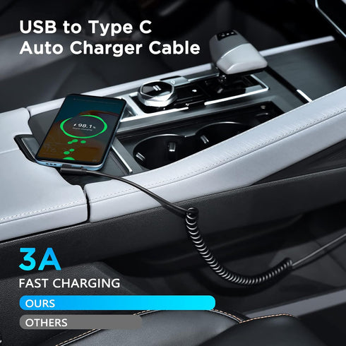 aceyoon 2-5ft Coiled USB C Cable, USB to USB C Auto Charging Cable, QC 3.0 Fast Charging Retractable Right Angle Type C Cable for Car, Compatible ...