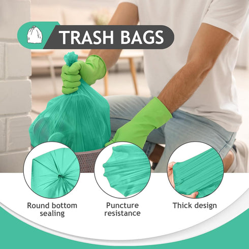 2 Gallon 80 Counts Strong Trash Bags Garbage Bags by Teivio, Bathroom Trash Can Bin Liners, Small Plastic Bags for home office kitchen, Green...