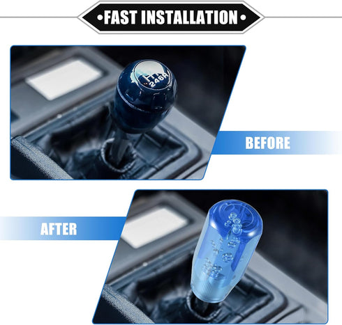 Gear Shift Knob Stick, 10cm Faux Crystal Transparent Bubble Gear Shifter Universal for Manual Transmission Vehicle Durable Acrylic Blue with Adapt...