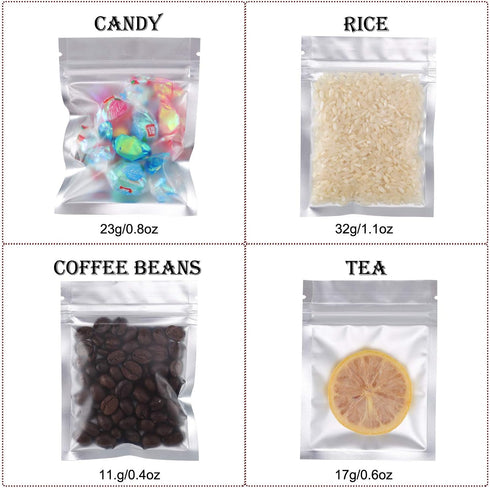 Blulu 100 Pieces Resealable Foil Proof Bags Scent Proof Flat Pouch Clear Smell Sealable Packing Bags Iridescent for Food Storage Snack Jewelry(3 x...