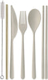 Designworks Ink Reusable Cutlery Set Utensils for Lunch Box, 7-Piece, Forest Green - Eco Maniac Plastic Flatware with Forks, Spoon, Knife, Chopsti...