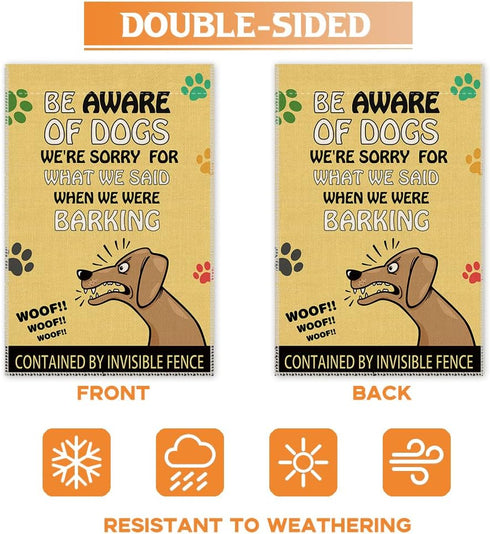 Be Aware Of Dogs Signs Dog Paws Cute Garden Flag, 12 x 18 Inch Double Sided Holiday Yard Outdoor Farmhouse Decoration Flag, Garden Flag with Dog, ...