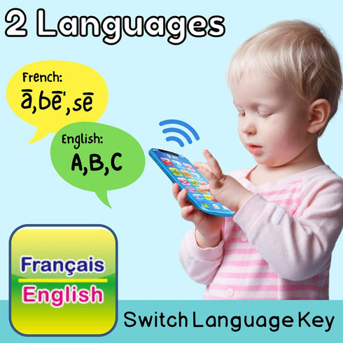 Baby Phone Toy English & French Learning for Toddlers 1 2 3 Years Old, Learn French Francais ABC Numbers Animal Sounds, Interactive Bilingual Cell...
