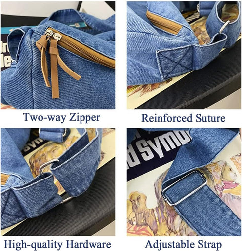 Denim Purse for Women Cross Body Bag Blue Jean Purses Canvas Tote Crescent Shoulder Bag Crossbody Hobo Handbags...