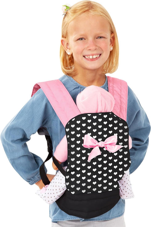 Bayer Design Dolls: Carrier - Black, Pink, Hearts - Accessory for Carrying Dolls Up to 18", Adjustable Shoulder Straps, Seat Belt, Kids Toy, Ages ...