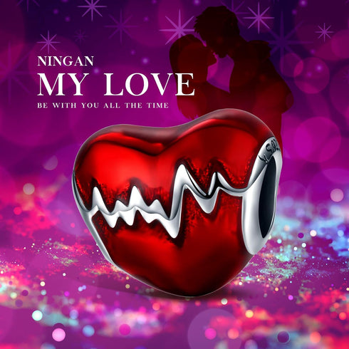 NINGAN Forever Love 925 Sterling Silver Bead Charms, Mother's Day Jewelry Gifts for Women Wife Daughter Girlfriend Wedding Anniversary (Heart Beat...