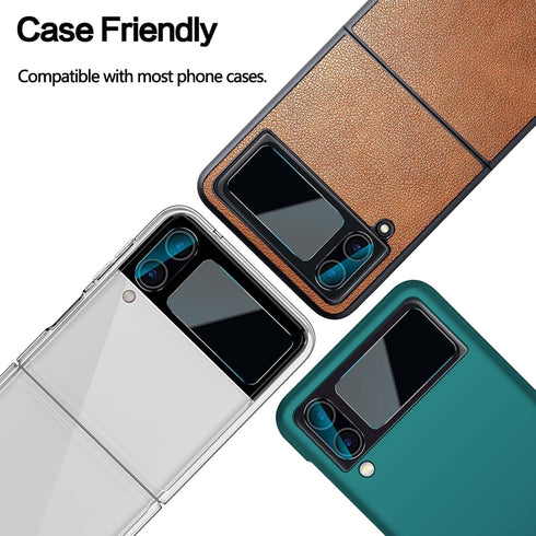 YWXTW for 2 Pack Samsung Galaxy Z Flip 4 Front Screen Protector and 2 Pack Camera Lens Protector, HD Clear Anti-Scratch Tempered Glass Camera Scre...