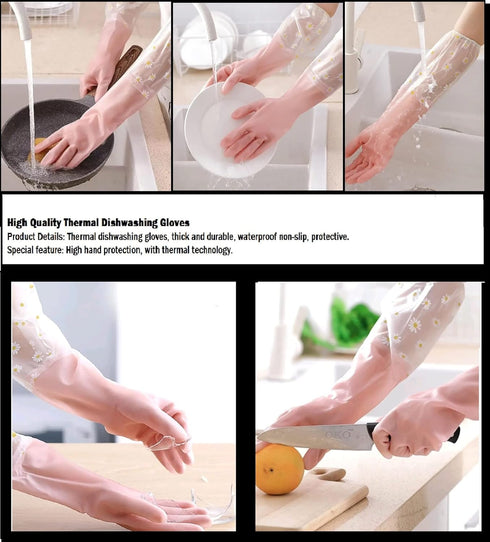 2 in 1 Kitchen Cleaning set Thermal gloves for washing dishes, thick and durable, non-slip waterproof, protective and 6 Kitchen Cleaning Sponges, ...