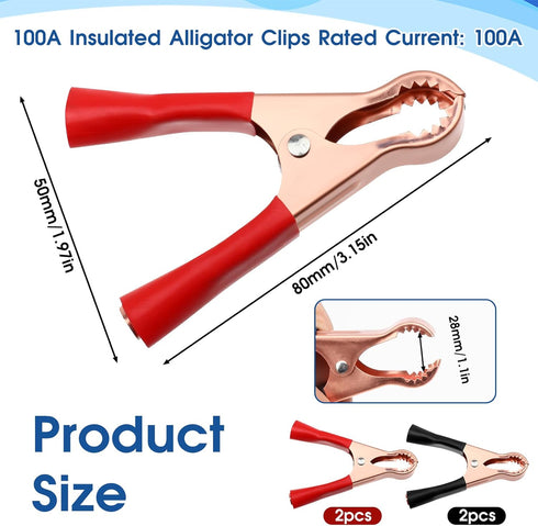 4 Pcs Insulated Alligator Clips, 50A Heavy Duty Alligator Clamps Black Red Boot Metal Spring Loaded Truck Car Battery Electric Test Clips for Car ...