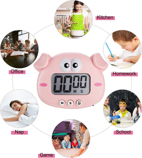 Weewooday 2 Pieces Cute Cartoon Animal Small Digital Kitchen Timers Countdown Classroom Timers with Magnetic Backs and On/Off Switches Decorative ...