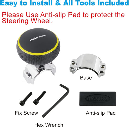 Hypersonic Steering Wheel Spinner Knob - Compatible with Standard Steering Wheels - Smooth Suicide Knob for Car, Tractor, Mower, Boat and Maneuver...