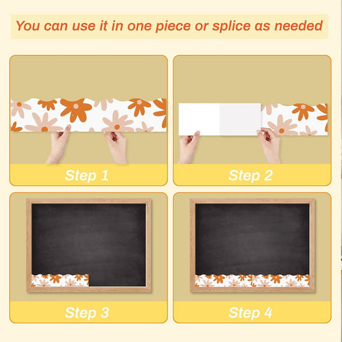 CRASPIRE 6 Style Flower Bulletin Board Border Stickers 68.86ft Classroom Boho Floral Plaid Retro Hawaii Self-adhesive Scalloped Die Cut Borders Tr...