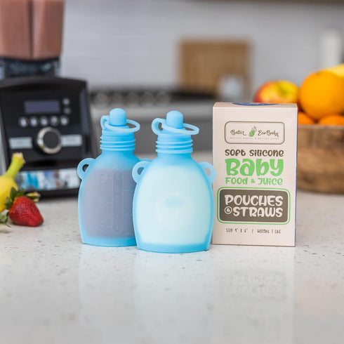 Reusable Baby Food Pouches – 5oz Leakproof Squeezy Self Feeding Toddler Sippy Cup with Straw – Freezable Silicone Breast Milk Storage Feeder Bottl...