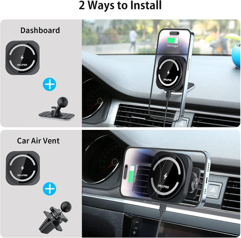 OHLPRO for Magsafe Car Mount,Super Strong Magnetic Wireless Car Charger Compatible with iPhone 15 Pro max,15/14/13/12 Series, [with QC 3.0 Adapter...
