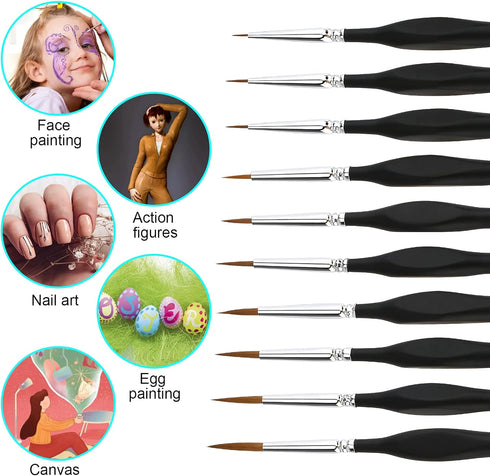 10 PCS Miniature Paint Brushes Kit, Fine Detail Painting Brush Micro Professional Tiny Paints Brush Set for Watercolor, Oil, Face, Acrylic, Nail, ...