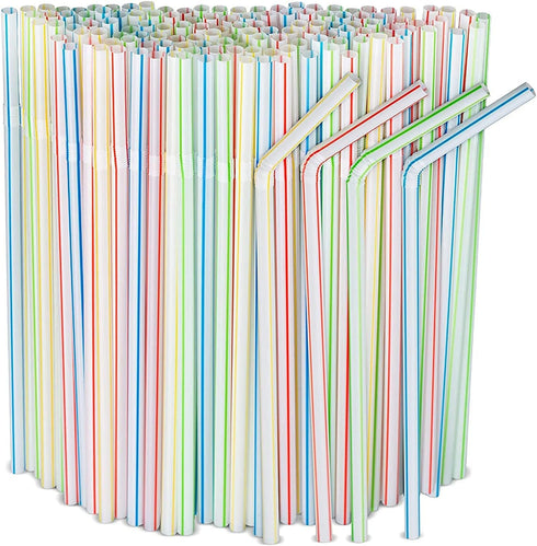 600pcs Plastic Drinking straws, Flexible straws, 8" Long, Stripes Multiple Colors Straws,suitable for various drinks, juice, milk, tea, cocktails,...