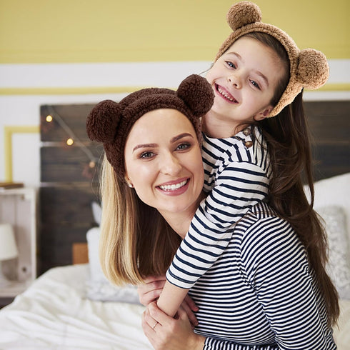 YISSION 2PCS Bear Ears Spa Headband No Slip Head Band for Face Wash Makeup Skincare Facial Headband Elastic Hair Band Carol Fleece Headbands for W...