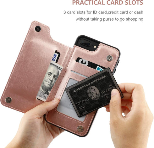 for iPhone 7 Plus/8 Plus Wallet Case with Card Holder,OT ONETOP Premium PU Leather Kickstand Card Slots Case,Double Magnetic Clasp and Durable Sho...