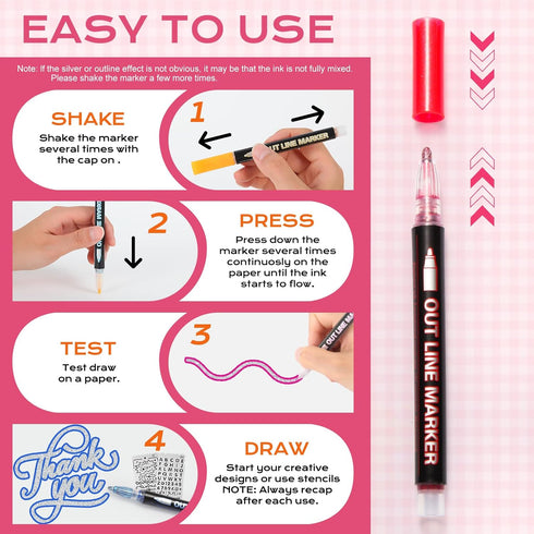 Jim&Gloria Girls Gifts Outline Markers - Birthday Teen Trendy Stuff, Double Line Silver Metallic Glitter Paint Pens Set + Stencils, DIY Crafts Scr...