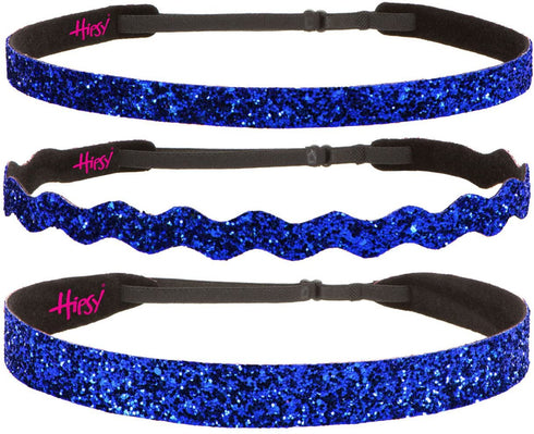 Hipsy Women's Adjustable Non Slip Skinny Wave & Wide Bling Glitter Headband Mixed 3-pack (Mixed Royal Blue)...