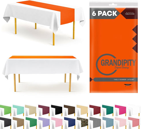 Orange 6 Pack Premium Disposable Plastic Table Runner 14 x 108 Inch. Table Runner for Dinner Parties & Events by Grandipity...