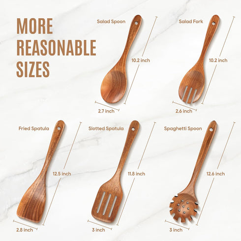 5 PCS Wooden Spoons for Cooking Natural Teak Kitchen Utensils Smooth Non-Stick Surface Cooking Utensils Set Soft Comfort-Grip Wooden Utensils for ...