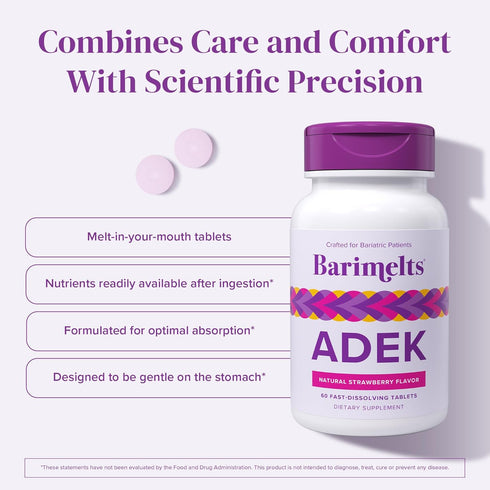 Barimelts ADEK - 60 Fast-Dissolving Tablets (2-Month Supply) - Sugar-Free Bariatric Vitamins for Women Including Vitamin A, Vitamin D, Vitamin E &...