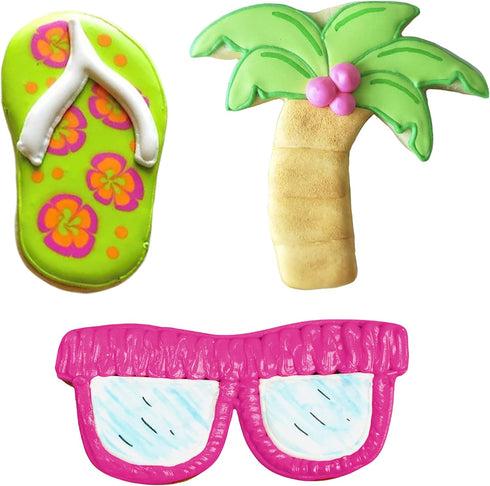 Summer Beach Cookie Cutters 3-Pc. Set Made in USA by Ann Clark, Flip Flop, Sunglasses, Palm Tree...