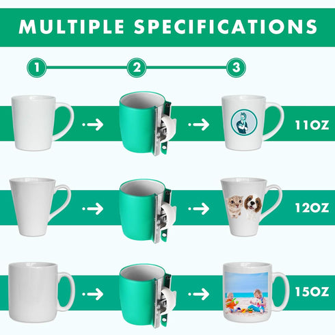 Mudder 3 Pieces 3D Sublimation Silicone Mug Wraps, 11 oz 12 oz and 15 oz Green Transfer Mug Mold Cup Clamp Fixture for Printing Cups Tumblers Subl...