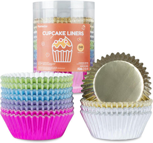 240pcs Metallic Foil Cupcake Liners - Standard Size 2 Inches Paper Muffin Liners, Thick & Sturdy - 6 Colors Baking Cups Cupcake Wrappers, Model BK...