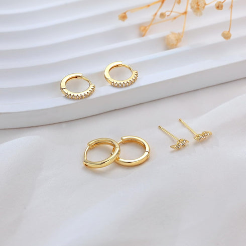 Foxgirl Small Gold Stud Hoop Earrings for Women, Dainty 14K Gold Silver Plated Hypoallergenic Cz Flower Ear Cuff Earrings Set Cartilage Minimalist...